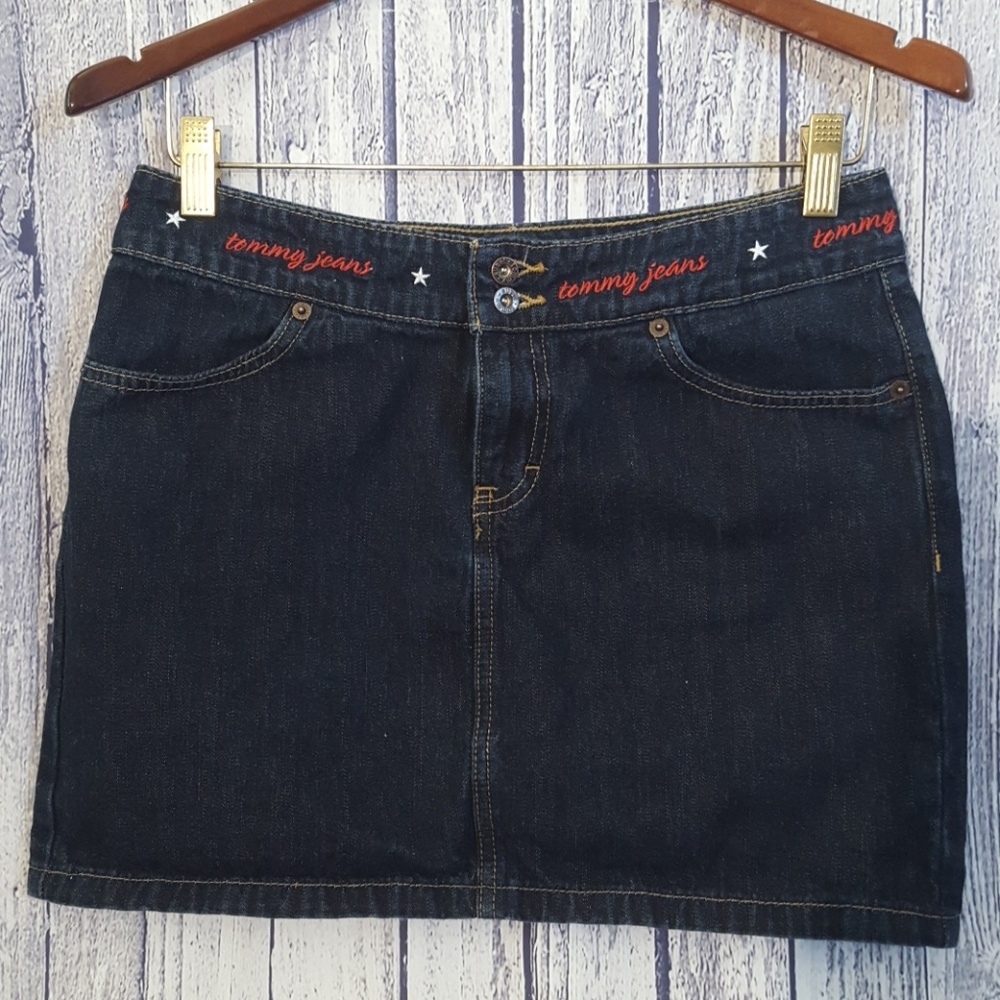 Tommy Hilfiger Jeans Logo Dark Denim Mini Skirt, 5